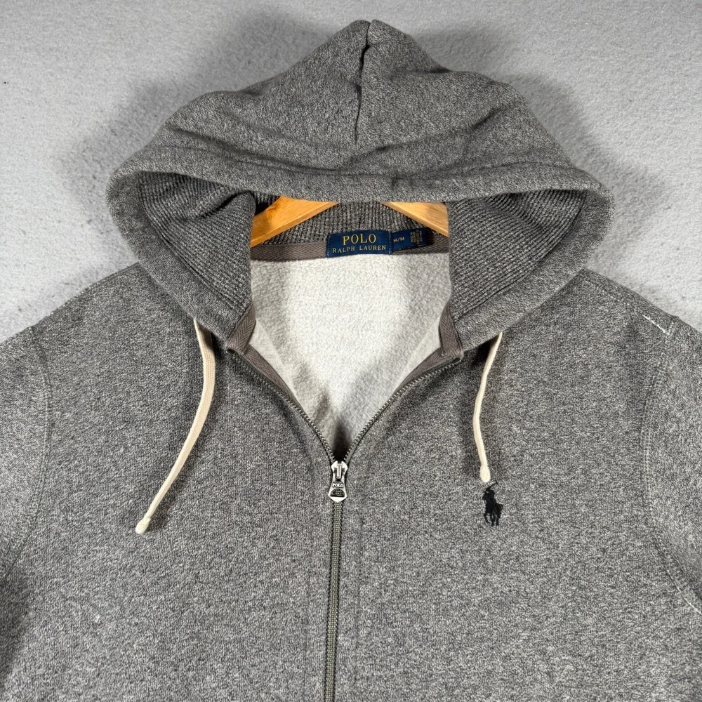 Polo Ralph Lauren Mens Full Zip Hoodie Heather Gray Fleece Pony Logo Medium - Picture 4 of 12